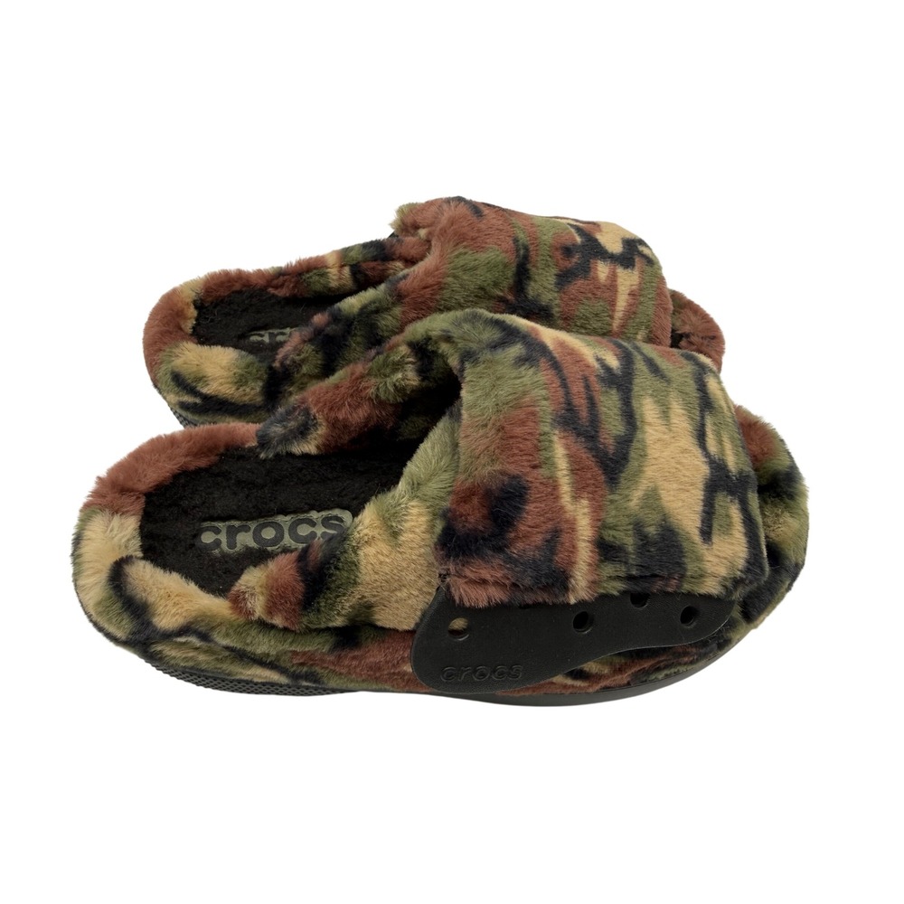 Crocs Classic Fur Sure Slide Women 10 Camo Excellent Faux Fur Fuzzy Sandals - Picture 4 of 6